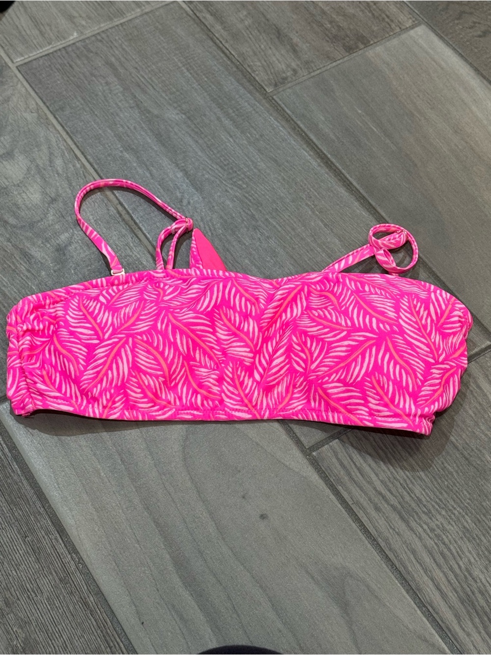 Women’s Hot Pink Leaf-Print Bandeau Swim Top